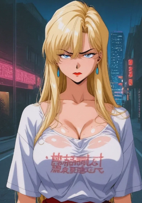 AI generated anime character with blonde hair in a city